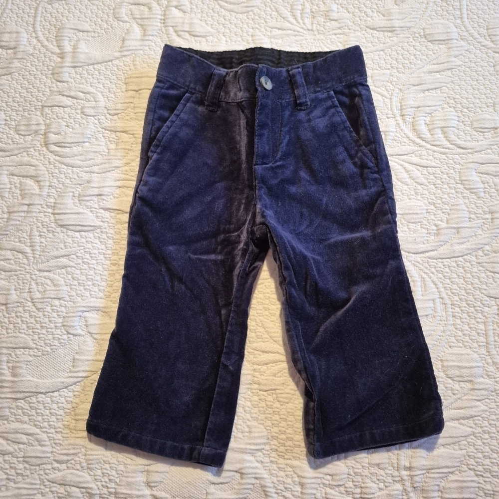 Janie and Jack boys 6-12 months blue velvety pants, adjustable waist EUC